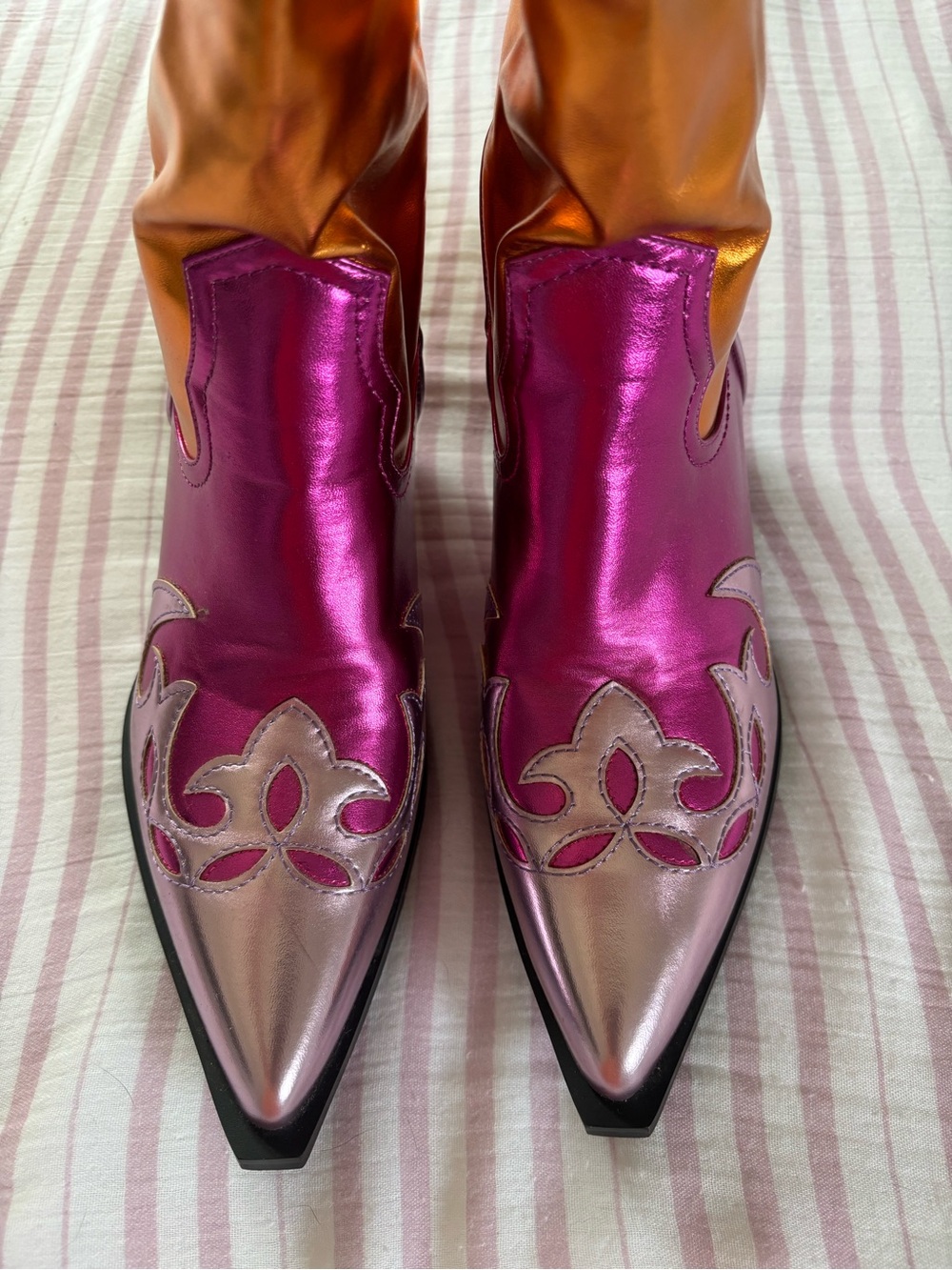 Azalea Wang Hendrix Pink and Orange Metallic Boots - Picture 2 of 6